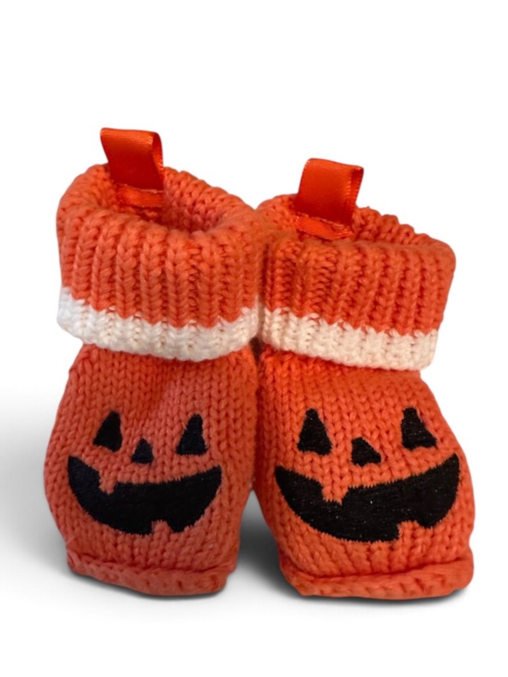 Carter's Orange & White Knit Pumpkin Baby Booties 3-6Month